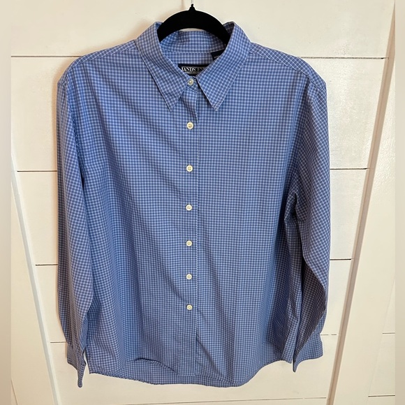 LANDS'END Blue square button classic cotton blend casual office blouse 14 - Picture 1 of 11